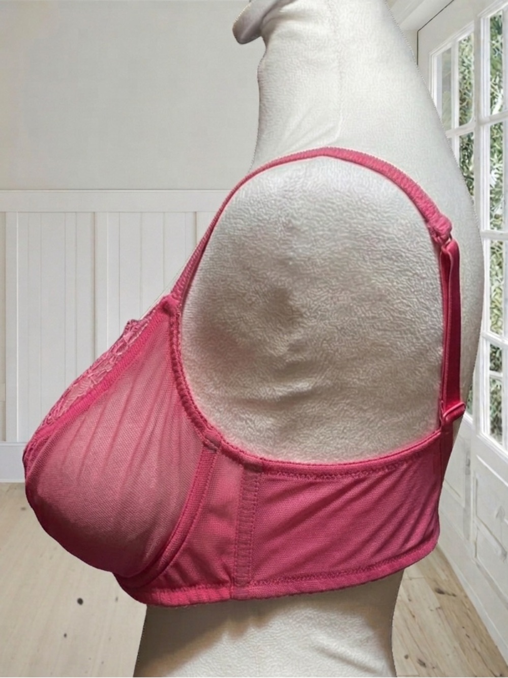 CACIQUE Women's Hot Pink Floral Lace Unlined Underwire Bra 40D Bow Accents - Picture 4 of 11